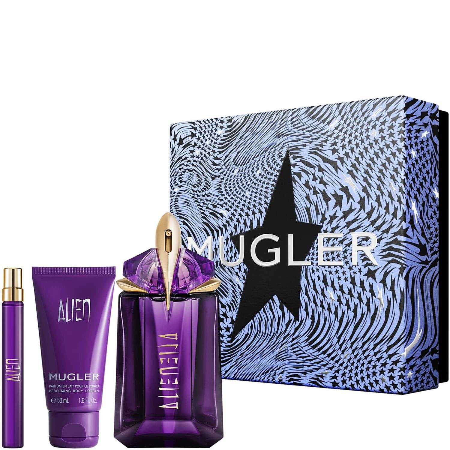 Mugler Alien Eau de Parfum ricaricabile 60ml + Latte corpo 50ml+ Profumo da viaggio ricaricabile 10ml Cofanetto