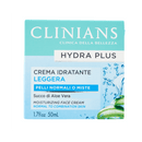 clinians- hydra plus crema viso  idratante leggera - pelli normali e miste con aloe vera e te bianco 50 ml