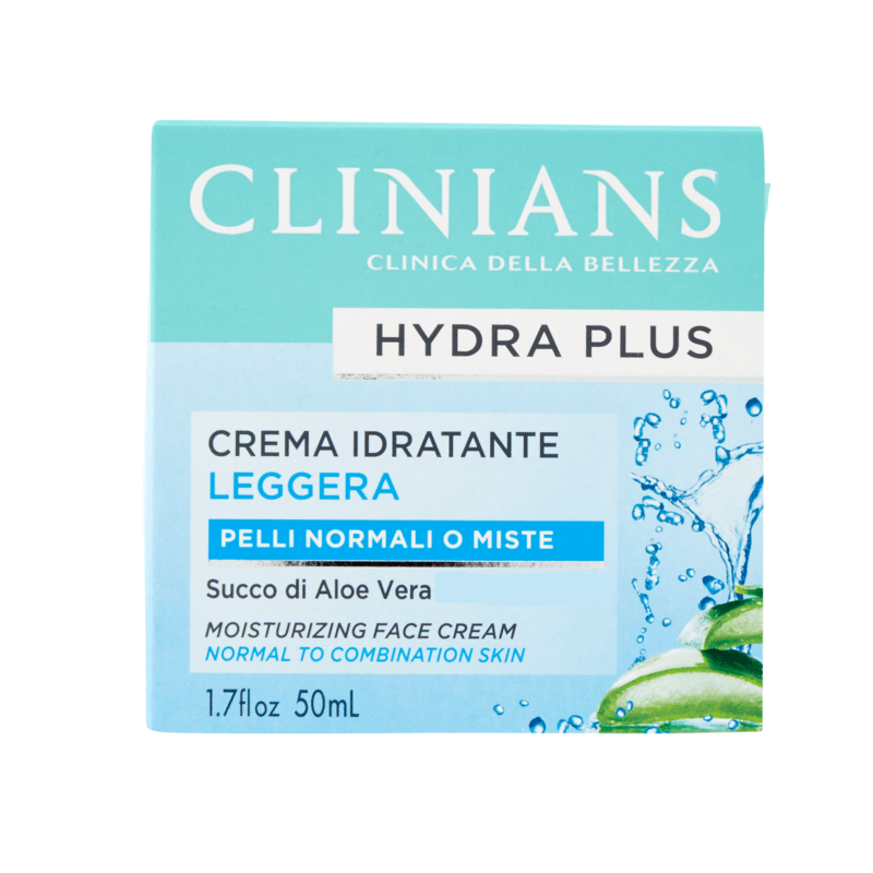 clinians- hydra plus crema viso  idratante leggera - pelli normali e miste con aloe vera e te bianco 50 ml