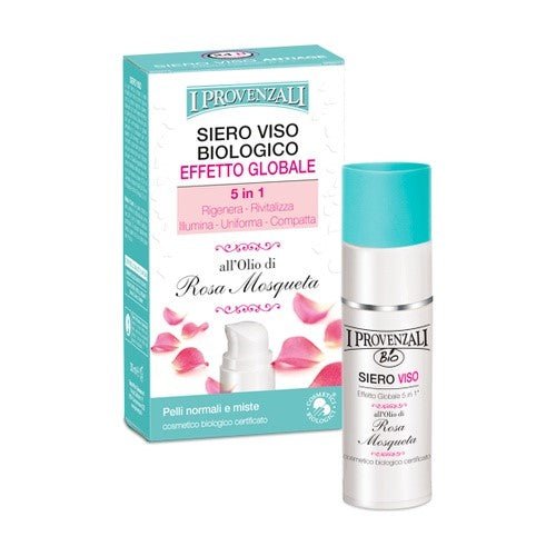 I Provenzali - Siero Viso Biologico - Effetto Globale All'Olio di Rosa Mosqueta 5 in 1 - 30ml - Acque Profumeria